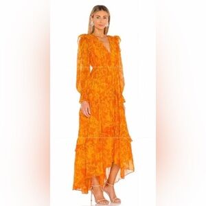 Amur Allegra Gown in Persimmon Jungle 100% Silk Orange Yellow Size 2